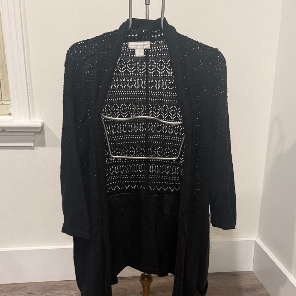 Christopher & Banks Black Open-Front Cardigan with Patterned Back